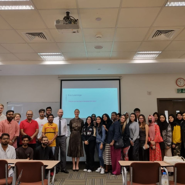 The Faculty of Business and Law at De Montfort University Dubai welcomed Vanessa Hinton, Executive Director of Marketing at Dubai Holding Entertainment, for a guest lecture titled “ Reshaping